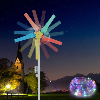 Yard-Garten-Regenbogen-Windmühlen-Windkraftanlage-Spinner-Stromgenerator mit geführtem Nachtlicht-Streifen 10M