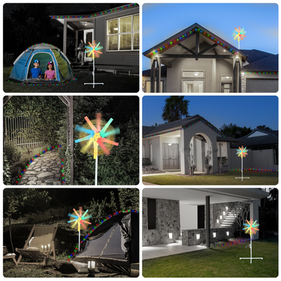 Yard-Garten-Regenbogen-Windmühlen-Windkraftanlage-Spinner-Stromgenerator mit geführtem Nachtlicht-Streifen 10M