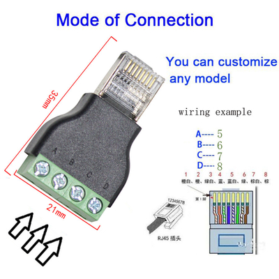 RJ45-Netzwerk-Männliche Steckdose 8P8C bis 4 Pin-Schrauben-Terminalblöcke RS485-Adapter
