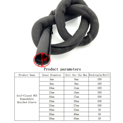 Farbige selbstschließende geflochtene Kabelhülle PET selbstschließende isolierte Drahtkabel Wrap Tube