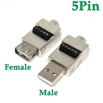 Metallgehäuse USB Männlich oder weiblich Jack zu 5-Pin-Schraub-Terminalblöcke Steckverbinder Adapter
