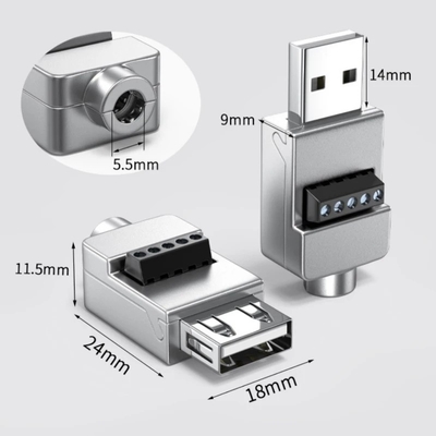 Metallgehäuse USB Männlich oder weiblich Jack zu 5-Pin-Schraub-Terminalblöcke Steckverbinder Adapter