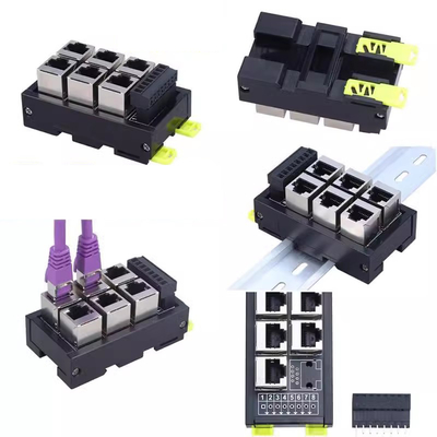 Schwarzer RJ45 Weiblicher Jack 8P8C 6 Port Hub zu 8 Pin Schraub Endgerät Block Adapter für Servo-Anwendung