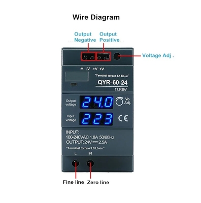 60W 12V 24V Din Rail Strom AC-DC Digital Display Verstellbarer Schalter Stromversorgung für LED-Lichtstreifen