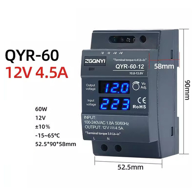 60W 12V 24V Din Rail Strom AC-DC Digital Display Verstellbarer Schalter Stromversorgung für LED-Lichtstreifen