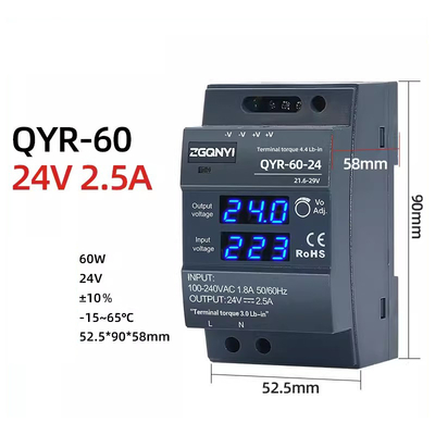 60W 12V 24V Din Rail Strom AC-DC Digital Display Verstellbarer Schalter Stromversorgung für LED-Lichtstreifen