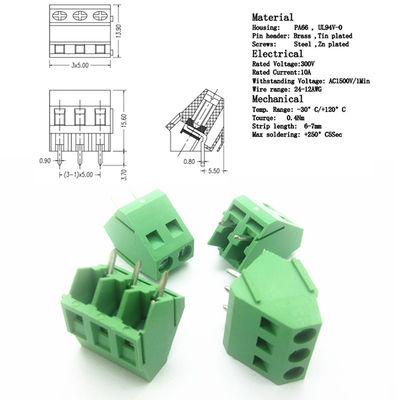 5.0mm Pitch PCB Lötverbindungen Schraubendurchgang 45° Seiteneingang