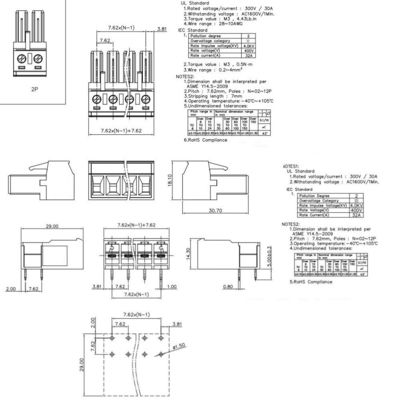7.62mm verstopfen Abstandsteckbare Einsteckklemmenblöcke Schraubklemme-30Amp + Titel