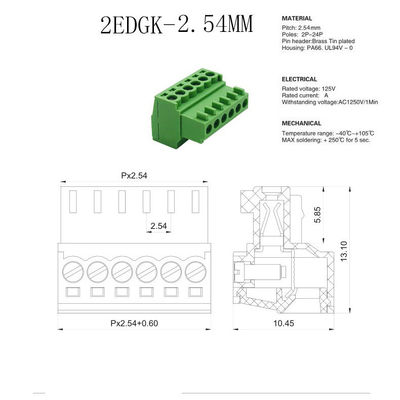 2.54mm Neigung PWB-Schraubklemme-Klemmenblöcke verstopfen + Pin Header 125V 4Amp