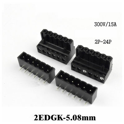 verstopfen steckbare Schraubklemme-Klemmenblöcke 5.08mm Neigung PWBs + rechtwinkliges Pin Header Black