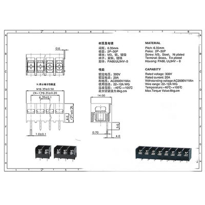 6.35mm/0,25&quot; Sperren-Schraubklemme-Klemmenblöcke Jointable gerader Pin