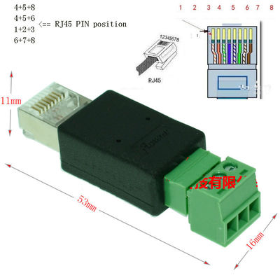 Mann 8P8C des Netz-RJ45 bis 3 Pin Screw Terminal Block Adapter