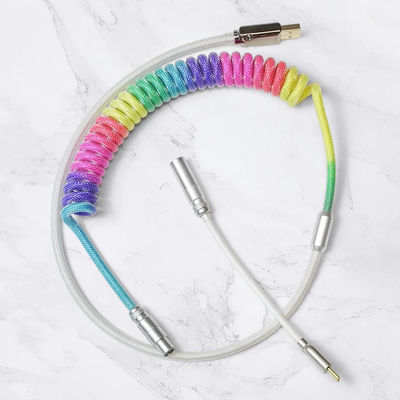 Mechanisches Tastatur-Kabel-aufgerolltes Audioverbindungsstück, das USB-Art-c Regenbogen-Kabel verbindet