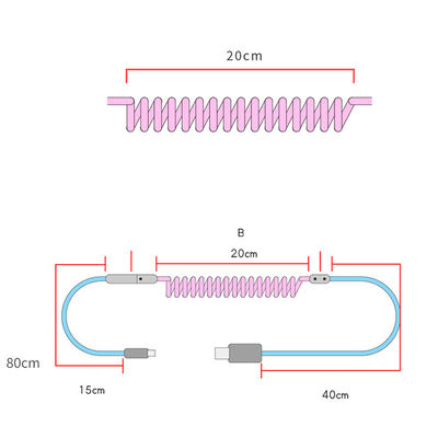 Mechanisches Tastatur-Kabel-aufgerolltes Audioverbindungsstück, das USB-Art-c Regenbogen-Kabel verbindet