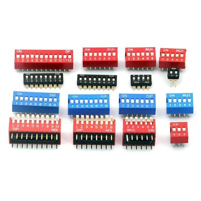 2.54mm Neigungs-Dia-Dip-Schalter 1 2 3 4 5 6 8 9 10 Positionen PWB-Berg-doppelte Reihen-rotes blaues Schwarzes