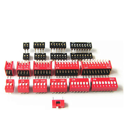 2.54mm Neigungs-Dia-Dip-Schalter 1 2 3 4 5 6 8 9 10 Positionen PWB-Berg-doppelte Reihen-rotes blaues Schwarzes