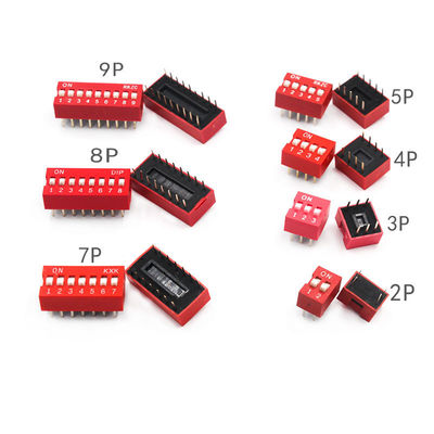 2.54mm Neigungs-Dia-Dip-Schalter 1 2 3 4 5 6 8 9 10 Positionen PWB-Berg-doppelte Reihen-rotes blaues Schwarzes