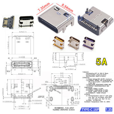 Art c-Flanschdose 6P 9P 14P 16P 24P aufladender Port-Jack Connector USBs 3,1