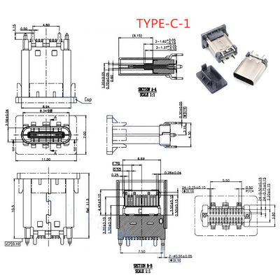 Art Flanschdose-Jack PWB-Verbindungsstück 24P USB 3,1 Stift c-Behälters 24 schnelles aufladendes Port