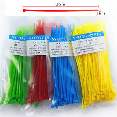 2.5mm x 150mm bunte Plastikselbstsichernde Verpackenkabel-Draht-Zipnylonbindungen