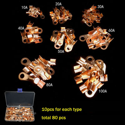 quetschverbinden offener Draht des Fass-80pcs kupferne Ring Lug Terminals Assortment Set-Ausrüstung OT 10A zu 100A