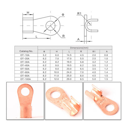 quetschverbinden offener Draht des Fass-80pcs kupferne Ring Lug Terminals Assortment Set-Ausrüstung OT 10A zu 100A