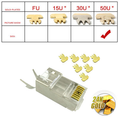 RJ45 schirmten modulare Stecker Cat7 das zweiteilige überzogene Gold der Verbindungsstück-8P8C des Entwurfs-50u ab
