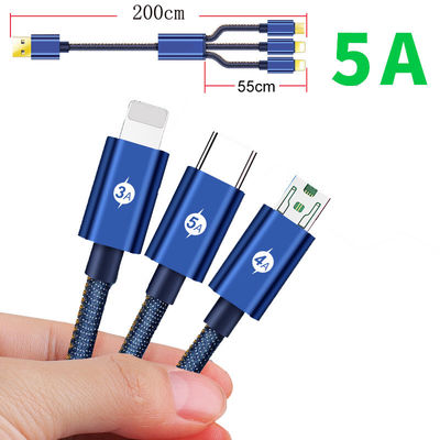 3-in-1, das schnelles Gebührenkabel USB 5 Ampere Daten-Gebührenkabel C schreiben, flocht Gewebe-Kord