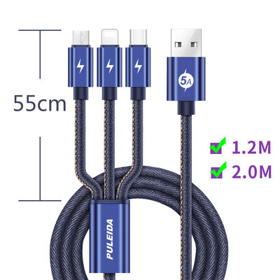 3-in-1, das schnelles Gebührenkabel USB 5 Ampere Daten-Gebührenkabel C schreiben, flocht Gewebe-Kord