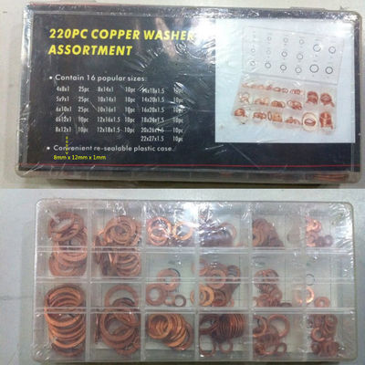 220pcs 16 sortiert metrische kupferne flache Ring Washer Gaskets Assortment Set-Ausrüstung IMPA813080