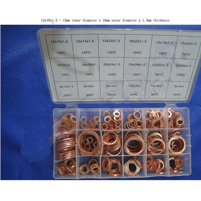 350pcs 18 sortiert metrische kupferne flache Ring Washer Gaskets Assortment Set-Ausrüstung IMPA813080