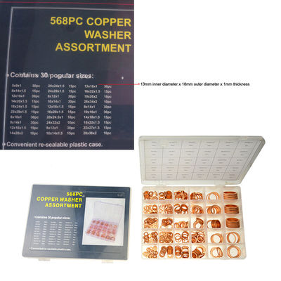 568pcs 30 sortiert metrische kupferne flache Ring Washer Gaskets Assortment Set-Ausrüstung IMPA813080