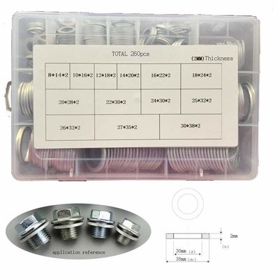 260pcs 13 sortiert metrische flache Ring Oil Drain Plug Washers-Dichtungs-Zusammenstellungs-Aluminiumausrüstung