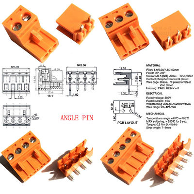 Orange 5.08mm Abstandschraubklemme-Klemmenblock-Stecker + Pin Header Socket pWBs steckbarer