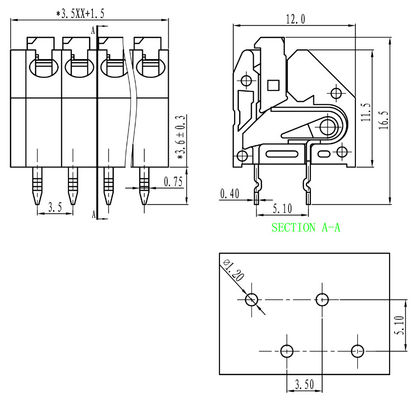 3.50mm Neigung Screwless-Frühlings-Klammern-Verteiler Jointable