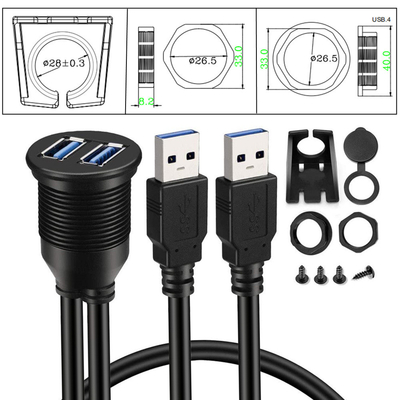 Armaturenbrett-Platten-ebener Berg USB 3,0 Doppel-Port Dock-Adapter-Mann zum weiblichen Erweiterungs-Kabel