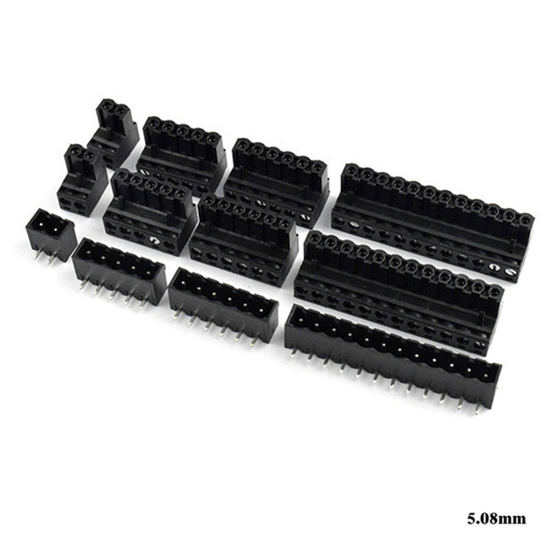verstopfen steckbare Schraubklemme-Klemmenblöcke 5.08mm Neigung PWBs + rechtwinkliges Pin Header Black