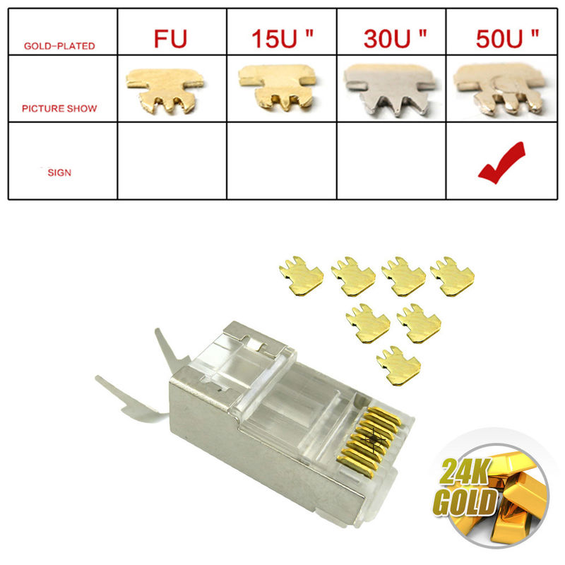 RJ45 schirmten modulare Stecker Cat7 das zweiteilige überzogene Gold der Verbindungsstück-8P8C des Entwurfs-50u ab