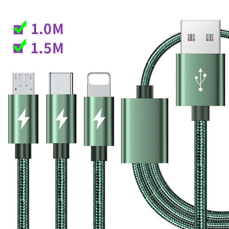 3-in-1, das schnelles Gebührenkabel USB 5 Ampere Daten-Gebührenkabel C schreiben, flocht Gewebe-Kord