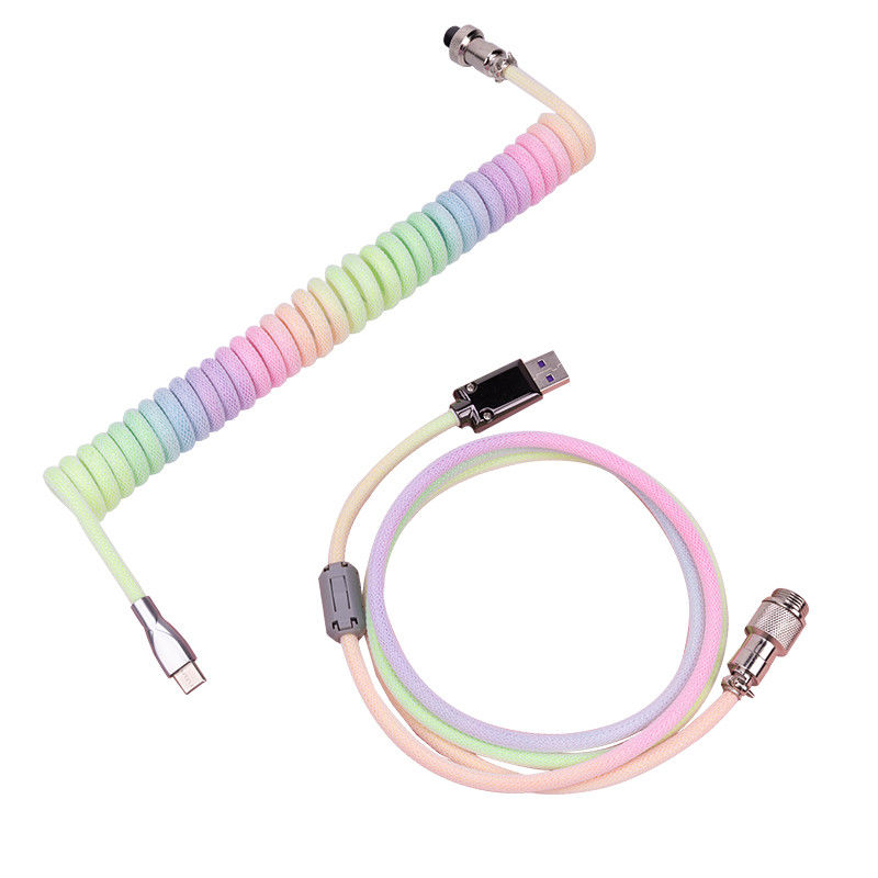 Mechanisches Tastatur-Kabel-aufgerolltes Audioverbindungsstück, das USB-Art-c Regenbogen-Kabel verbindet